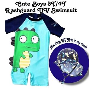 LITTLE BOYS 🦕 🦖 DINO RASH GUARD SWIMSUIT swim UV Guard Sun suit dinosaurs